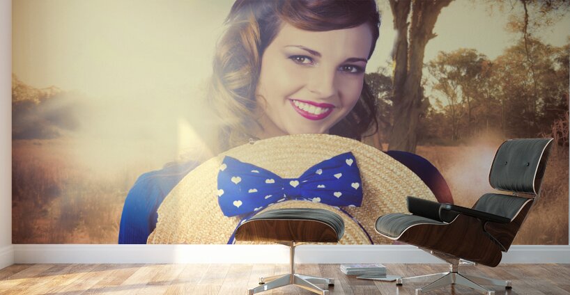 Vintage portrait of a country pinup girl Wall Murals
