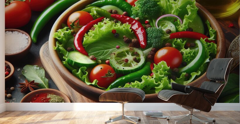 Healthy and natural onion tomato lettuce salad 10 Wall Murals