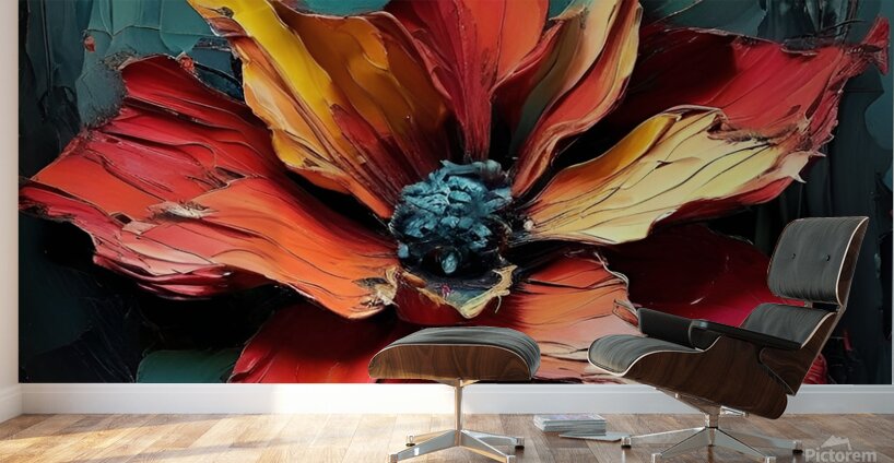 Bold Red Flower Painting Wall Murals