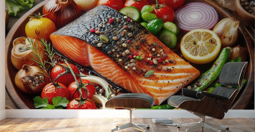 Salmon with vegetable garnish 2 Wall Murals