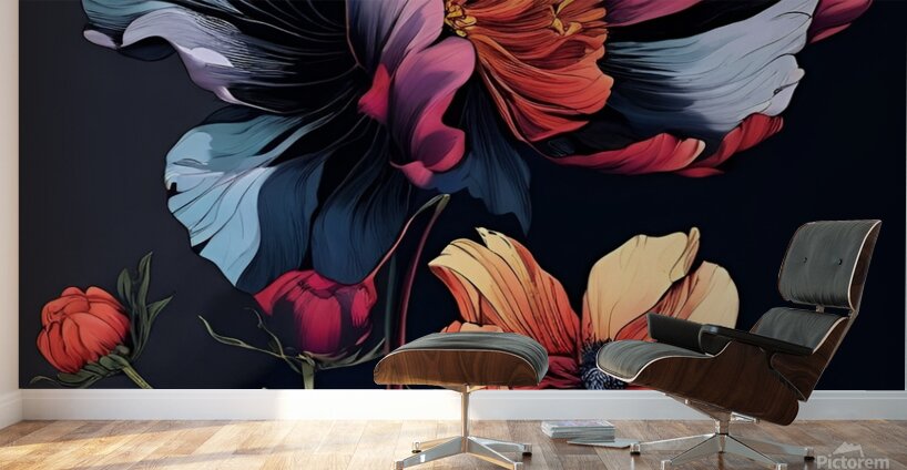 Vibrant Blooms in the Night Wall Murals