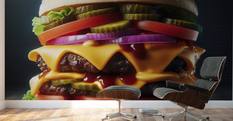 Hamburger french fries and drink on white 15 Wall Murals