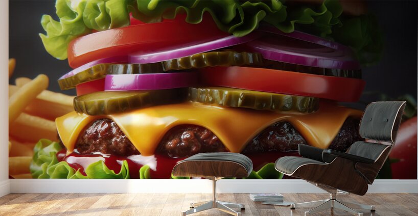 Hamburger french fries and drink on white 7 Wall Murals