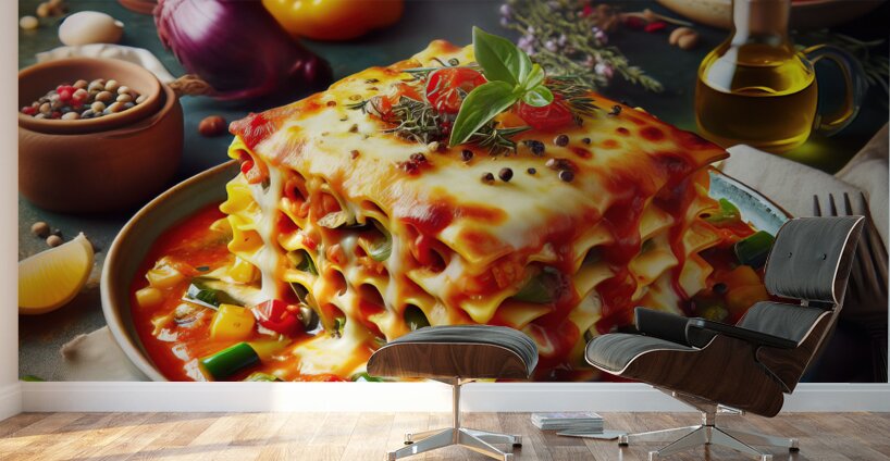 a plate of lasagna on a table with exquisite deco 1714414426.2011 Wall Murals