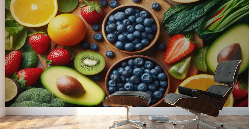 Health food for fitness concept with fruit vegeta Wall Murals