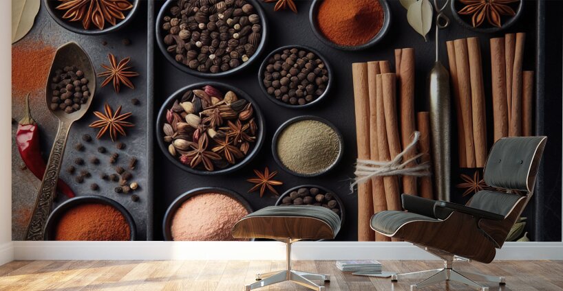 Spices on black background 3 Wall Murals