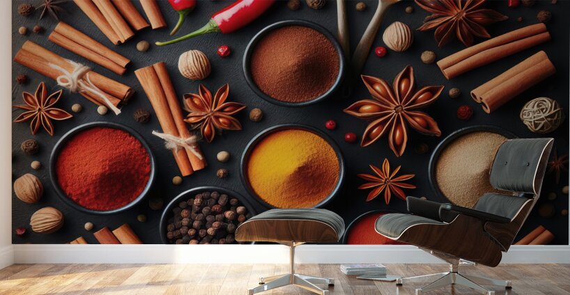 Spices on black background 1 Wall Murals