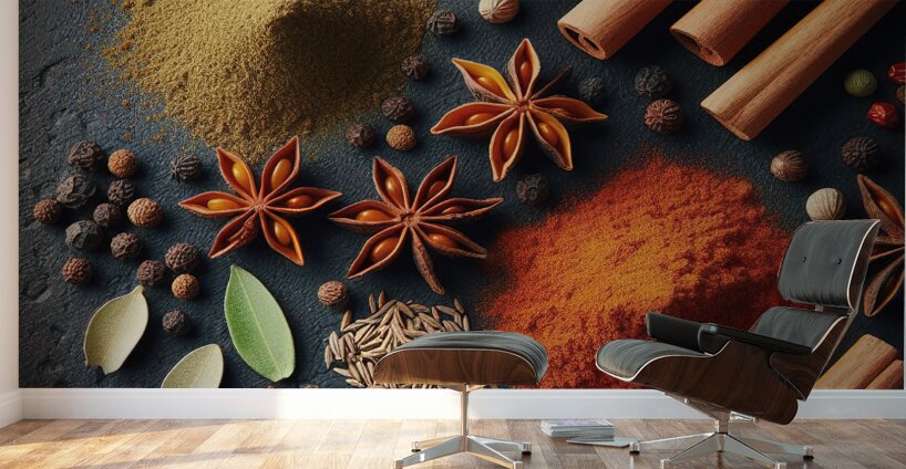 Spices on black background 4 Wall Murals