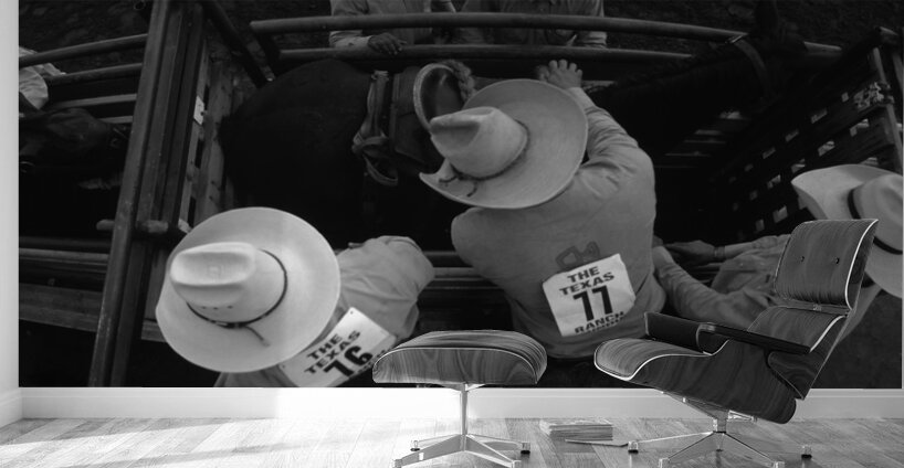 High angle view of cowboys with horses at rodeo Wichita Falls Texas USA 146585 Wall Murals