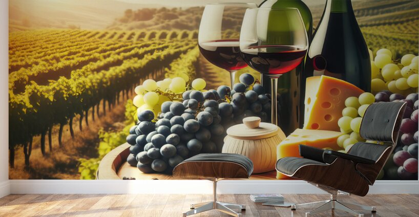 still life with wine and cheese 6 Wall Murals