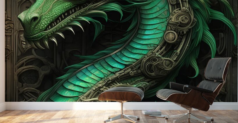 Bright Green Dragon Wall Murals