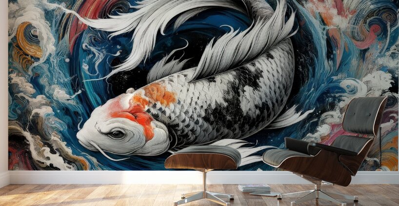 Serenity Amidst Chaos: The Koi Fish Enigma Wall Murals