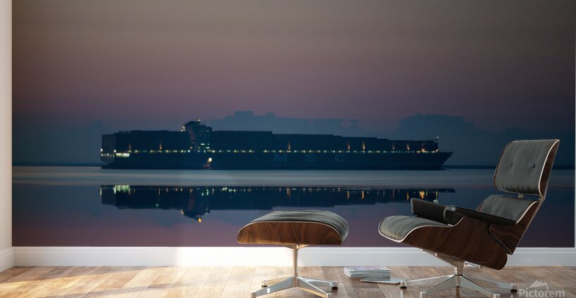 Spectacular Sunset Reflection: Cargo Boat in Victoria BC Wall Murals