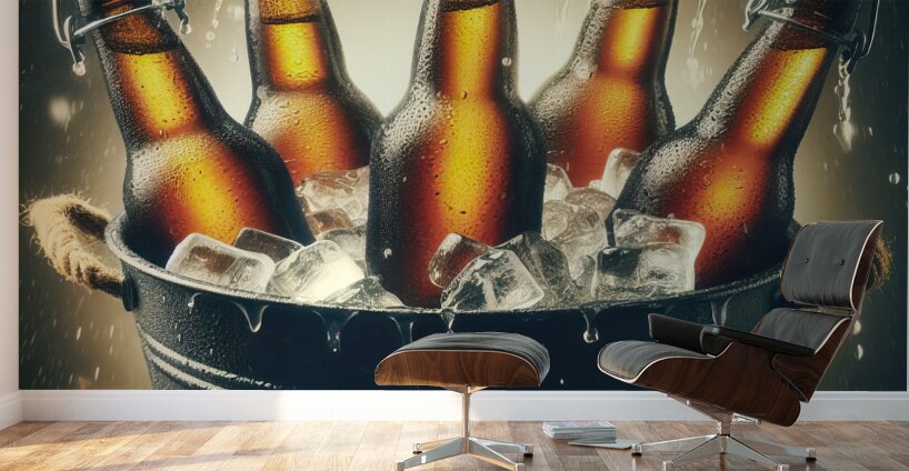 Metal bucket with beer bottles and ice cubes 14.j Wall Murals