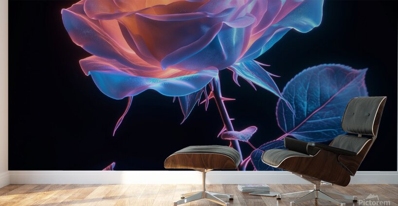 Dual Bloom Abstract Minimal  Floral  Botanical Digital Artwork Wall Murals