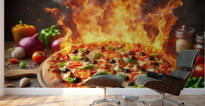 a delicious Italian salami cheese pizza over a wo 1715098744.2811 Wall Murals