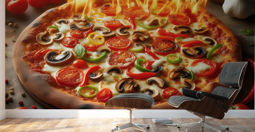 a delicious Italian salami cheese pizza over a wo 1715098736.7155 Wall Murals