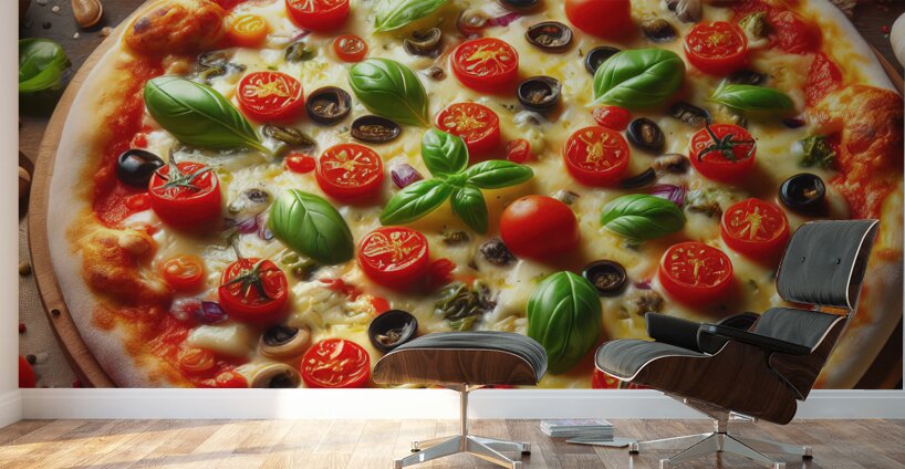a delicious Italian salami cheese pizza over a wo 1715098777.1913 Wall Murals