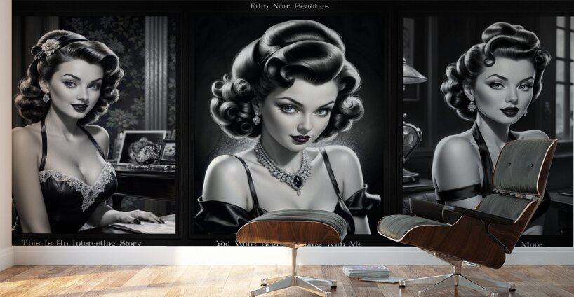 Portrait Illustration Of 3 Film Noir Retro Vintage Beauties Stunning AI Concept Art by Xzendor7 Wall Murals