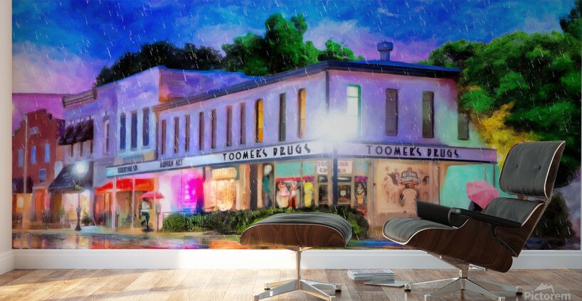 Downtown Auburn Alabama On A Rainy Night - View From Toomers Corner Wall Murals
