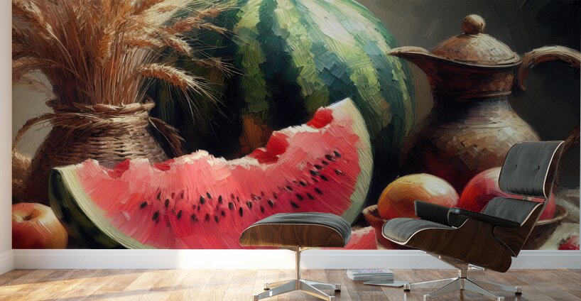 Still life oil painting of watermelon Wall Murals
