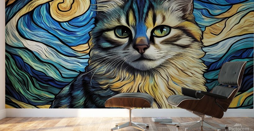 Starry Night Cat Wall Murals