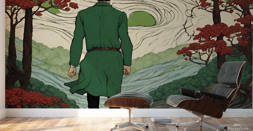 Man In the Swirling River Wall Murals