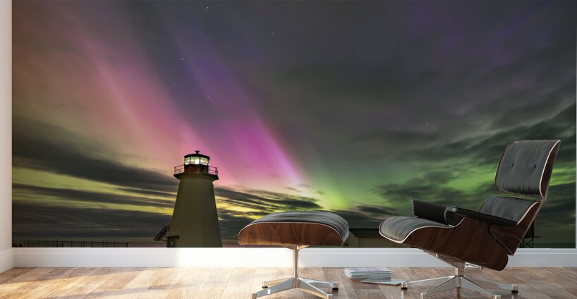 Northern_Lights_on_Cheticamp-Island_at_Enragee_Point_Lighthouse. Wall Murals
