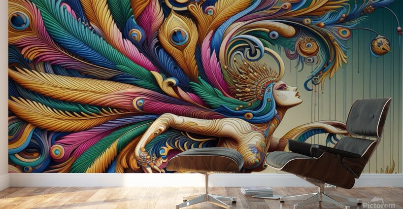 Elaborate Peacock’s Tail by Michael Woodard  Wall Murals