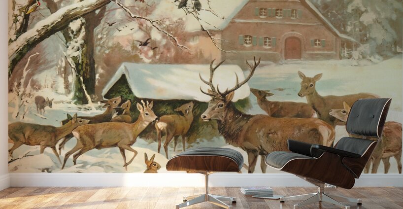 Deer in the Snow 1906 Wall Murals