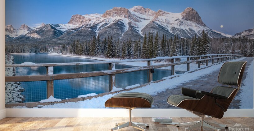 Bow River Fresh Snow and Moon Wall Murals