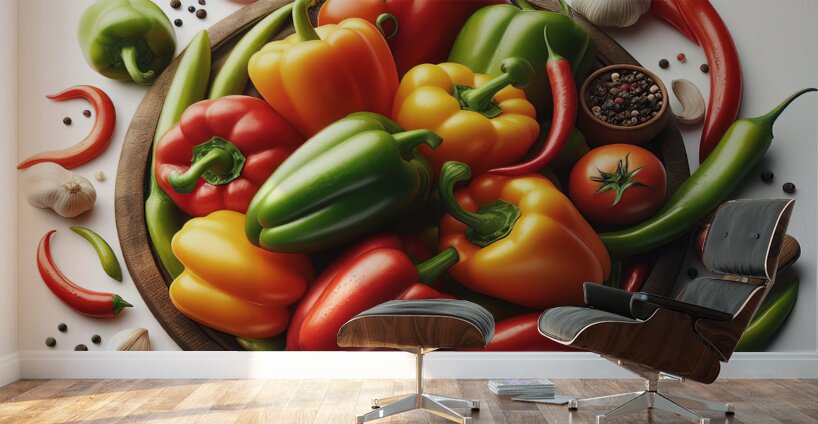 Red green yellow peppers food 29 Wall Murals
