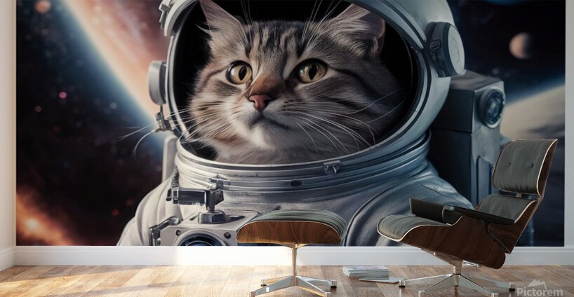 a captivating image of a cat wearing a space suit Wall Murals