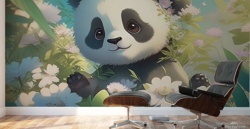An animestyle digital illustration a baby panda 6 Wall Murals