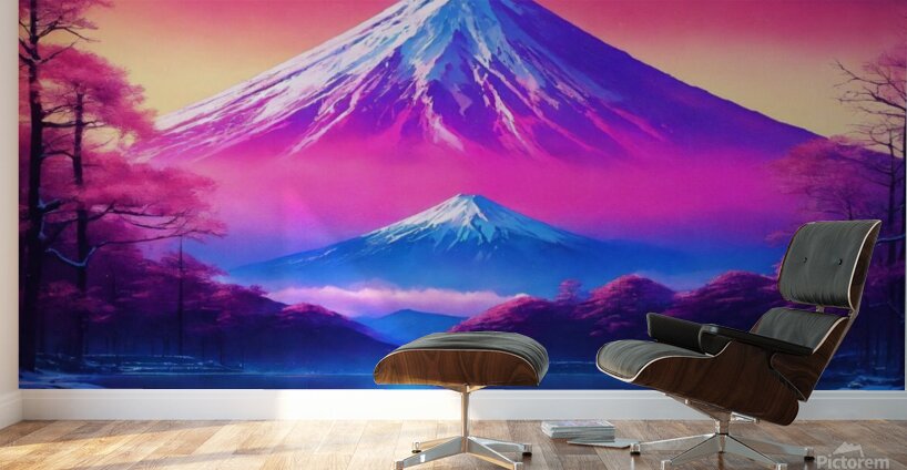 synthwave style snowy fuji yama future Wall Murals