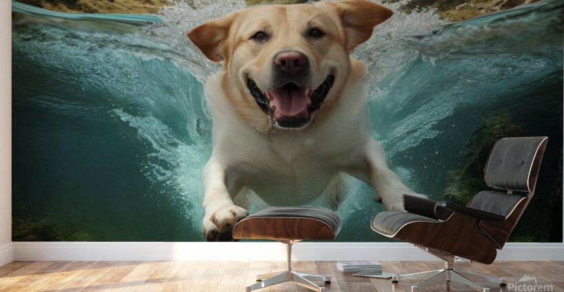 un labrador retriever enthousiaste plonge  Wall Murals