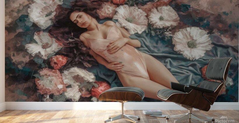 semi abstract painting aphrodite big flowers pain Wall Murals