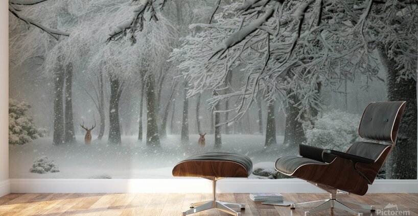 a serene and picturesque winter scene with a gent Wall Murals