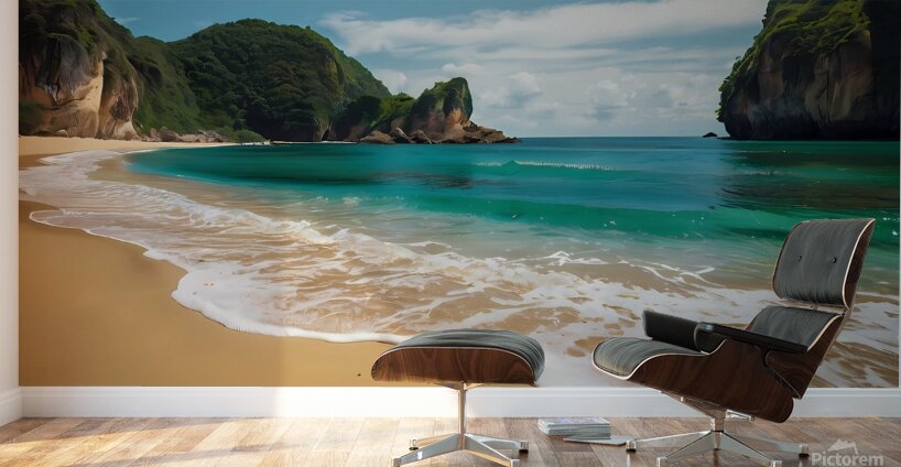 Default A paradise beach of golden sand where cel Wall Murals