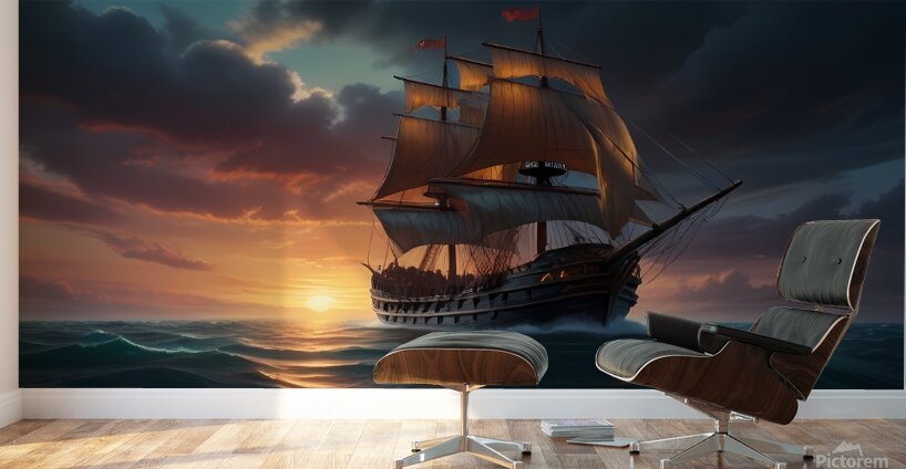 Default A majestic winged horsedrawn ship sailing Wall Murals