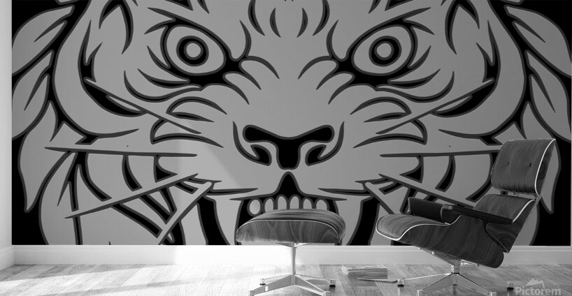 head tiger illustration white Wall Murals