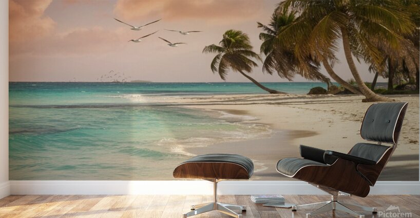 a serene beach scene with crystal clear turquoise Wall Murals