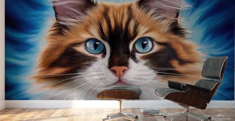 A majestic cat with a mixture of orange and white fur. Her stunning blue eyes are the focal point Wall Murals