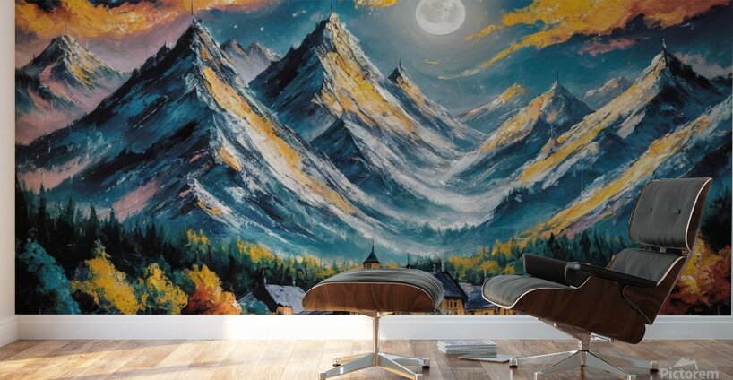 Mountains on a moonlit night Wall Murals