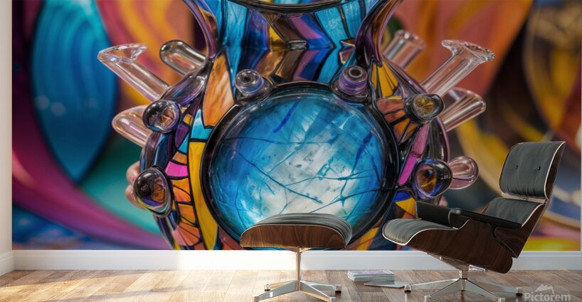 an exquisite one of a kind glass vase showcasing Wall Murals