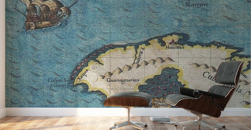 1591 De Bry and Le Moyne Map of Florida and Cuba Wall Murals