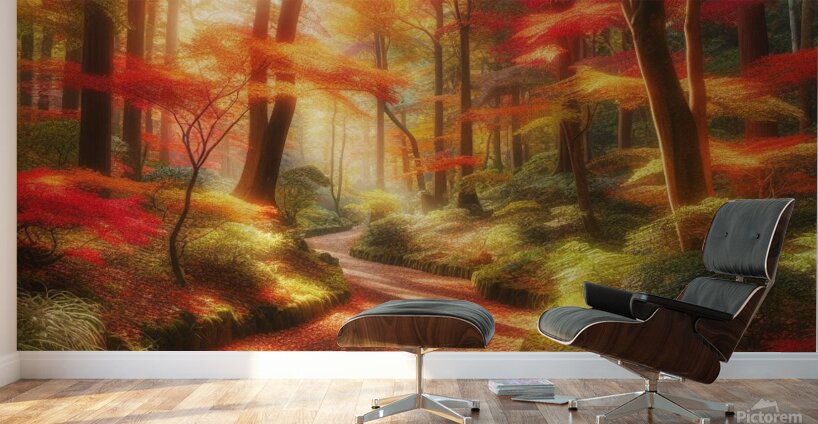 Vibrant Autumn Forest Pathway Wall Murals