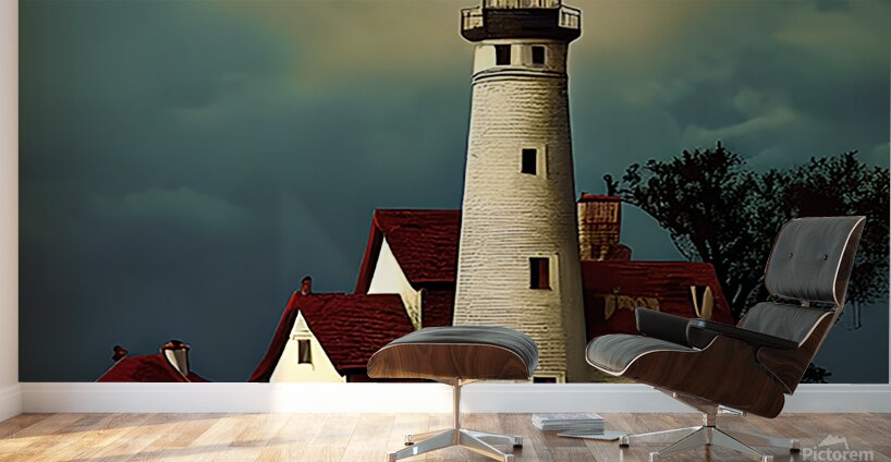Ghosts lighthouse with night clouds on moon light 3 Wall Murals