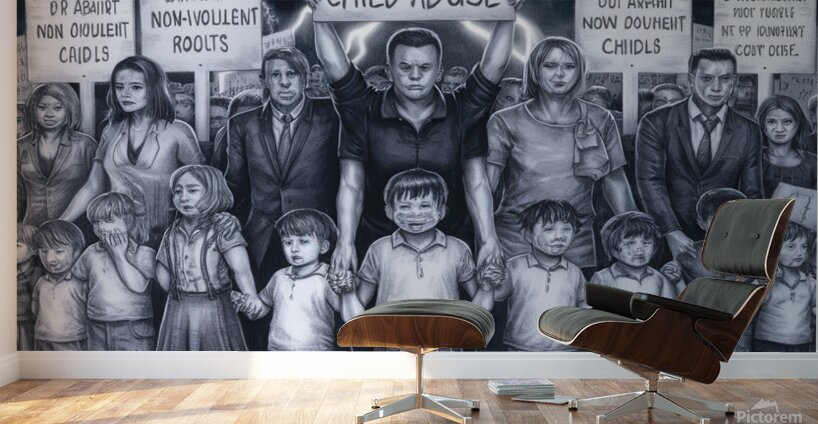 A pencil drawing conveying the fight against violence towards children Wall Murals