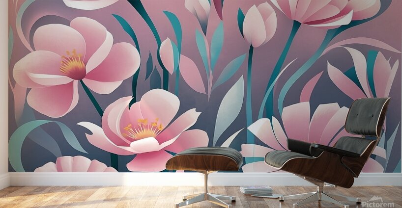 Flowers in soft pink and blue tones Wall Murals